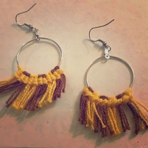 Brown and yellow macrame earrings